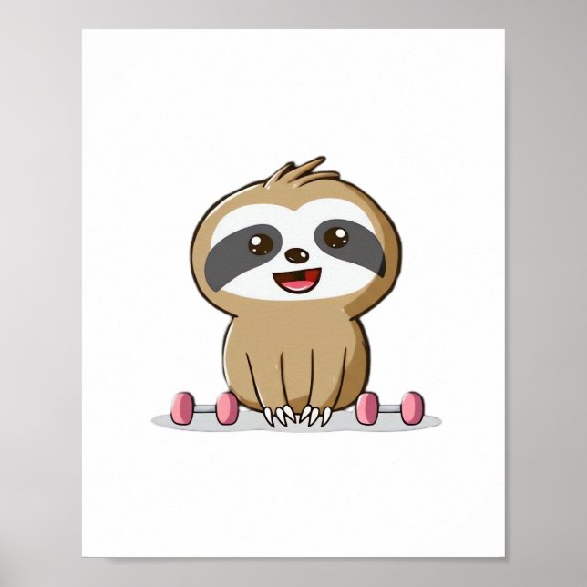 Cute Chibi Sloth Workout � Funny Kawaii Gym Animal Poster (Front)