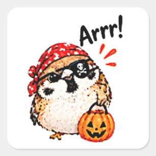 Cute Chibi Sparrow Bird Halloween Pirate Fun Square Sticker