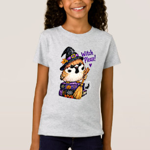 Cute Chibi Sparrow Bird Halloween Witch Please T-Shirt