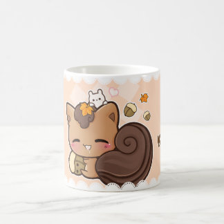 Cute chibi squirrel with kawaii chestnut coffee mug