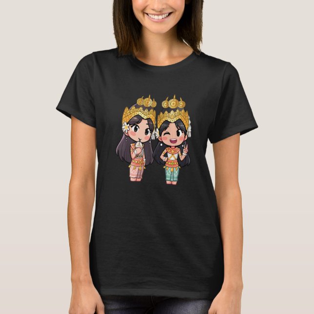 Cute Chibi Style Cambodian Khmer Apsara Bff Friend T-Shirt (Front)
