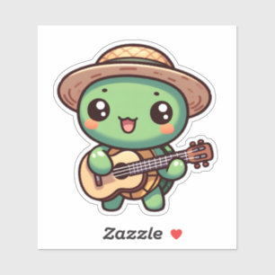 Cute Chibi Turtle Playing Guitar