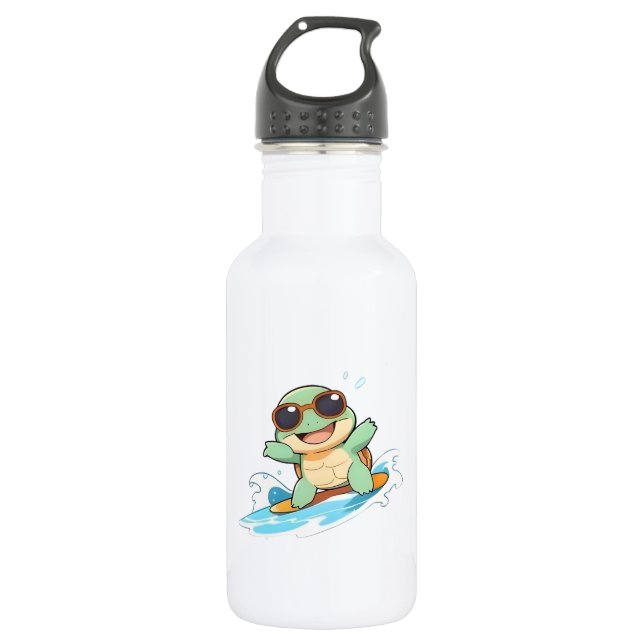 Cute Chibi Turtle Surfer Summer Beach Design 532 Ml Water Bottle (Front)