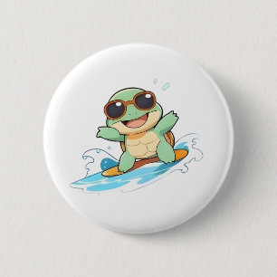 Cute Chibi Turtle Surfer Summer Beach Design 6 Cm Round Badge