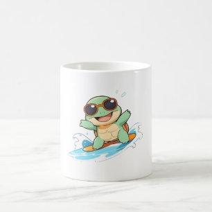 Cute Chibi Turtle Surfer Summer Beach Design Coffee Mug