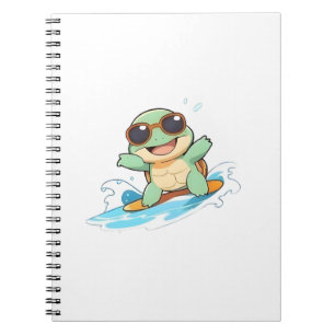 Cute Chibi Turtle Surfer Summer Beach Design Notebook
