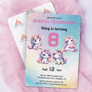 Cute Chibi Unicorn any age birthday party Invitation