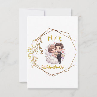 Cute Chibi Wedding Couple Sticker | Romantic Bride RSVP Card