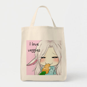 Cute chibi with bunny ears tote bag
