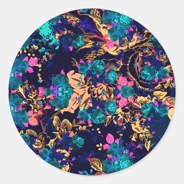 Cute chic abstract flowers background classic round sticker (Front)