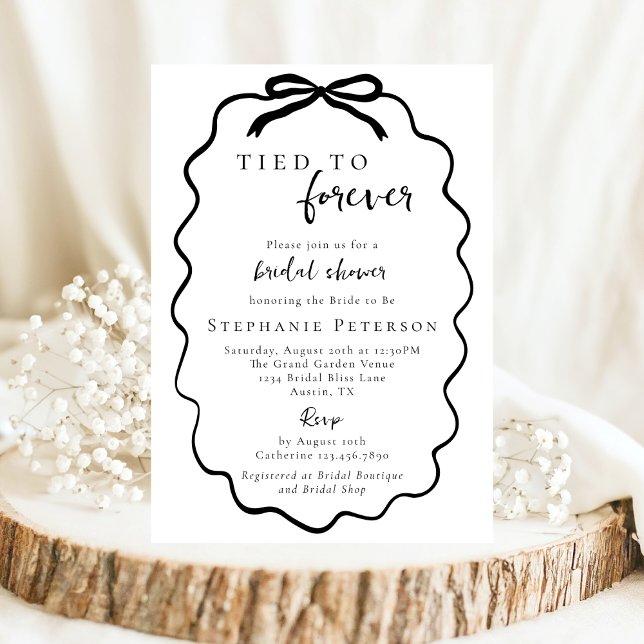 Cute Chic Black Bow Tied to Forever Bridal Shower Invitation (Creator Uploaded)