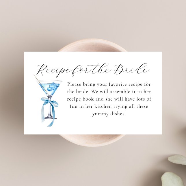 Cute Chic Blue Martini Coquette Bow Recipe Request Enclosure Card (Creator Uploaded)
