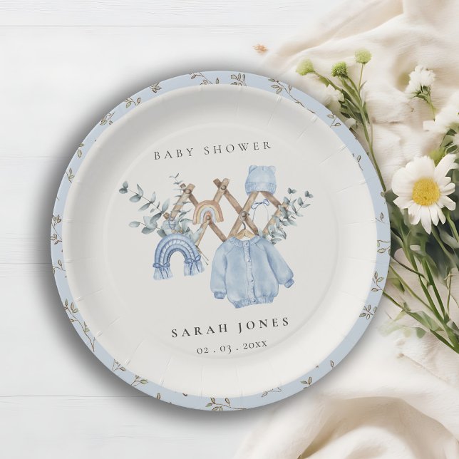 Cute Chic Boy Baby Clothes Essential Baby Shower Paper Plate (Creator Uploaded)