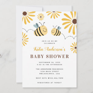 Cute Chic Bumblebee and Sunflower Baby Shower Invitation