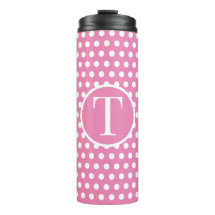 Cute Chic Classic Pink Polka Dots initial letter Thermal Tumbler