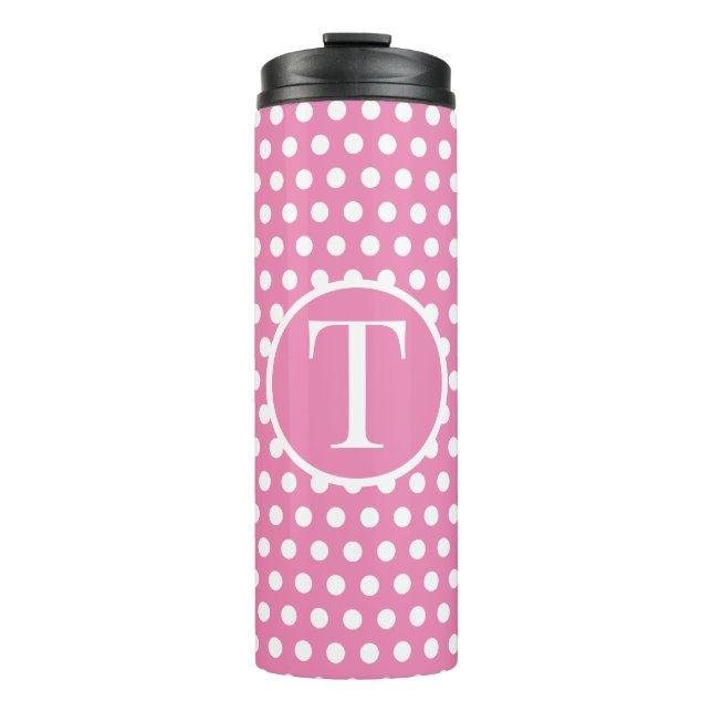 Cute Chic Classic Pink Polka Dots initial letter Thermal Tumbler (Front)