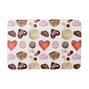 Cute Chic Colourful Chocolate Candy Heart Pattern Bath Mat