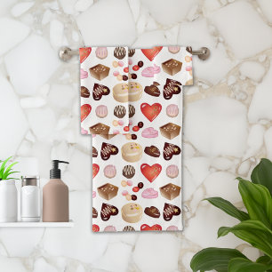 Cute Chic Colourful Chocolate Candy Heart Pattern Bath Towel Set