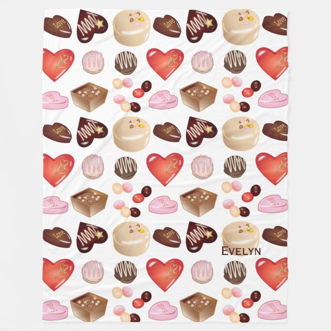 Cute Chic Colourful Chocolate Candy Heart Pattern Fleece Blanket (Front)