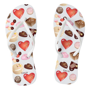 Cute Chic Colourful Chocolate Candy Heart Pattern Flip Flops