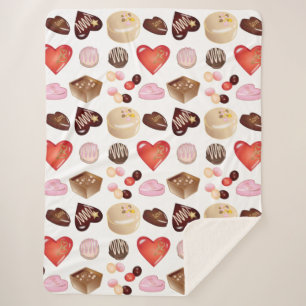 Cute Chic Colourful Chocolate Candy Heart Pattern Sherpa Blanket