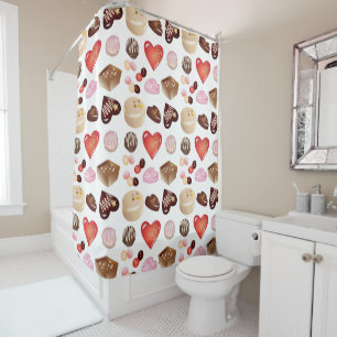 Cute Chic Colourful Chocolate Candy Heart Pattern Shower Curtain