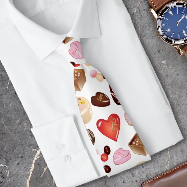Cute Chic Colourful Chocolate Candy Heart Pattern Tie (Creator Uploaded)