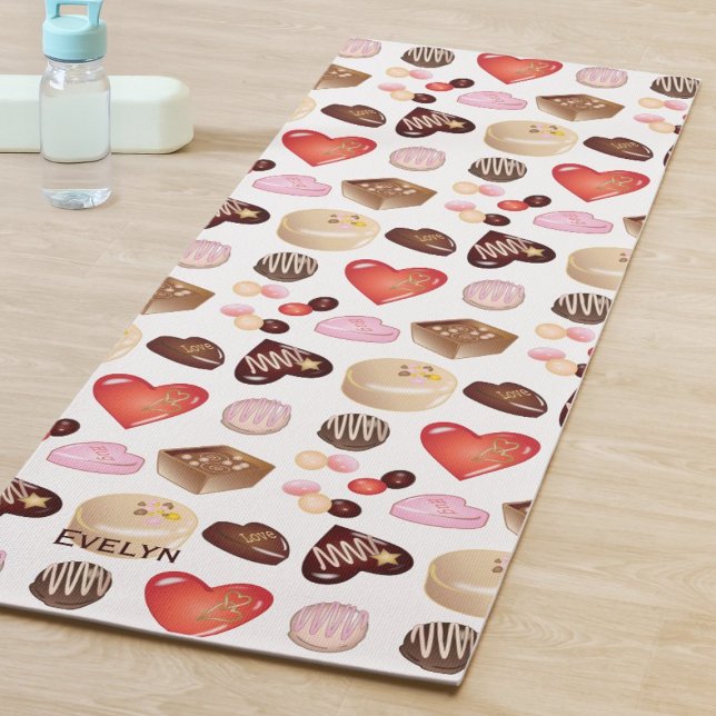 Cute Chic Colourful Chocolate Candy Heart Pattern Yoga Mat (Creator Uploaded)