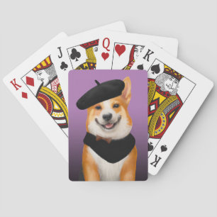 Cute Chic Corgi Dog Wearing Beret & Bandanna Playing Cards
