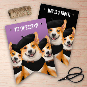 Cute Chic Corgi Dogs Wearing Berets & Bandanas Bunting