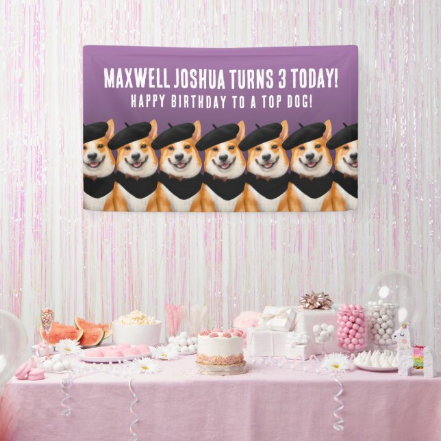 Cute Chic Corgi Dogs Wish You Happy Birthday Banner (Party)