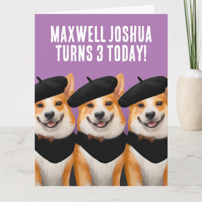 Cute Chic Corgi Dogs Wish You Happy Birthday Card (Front)