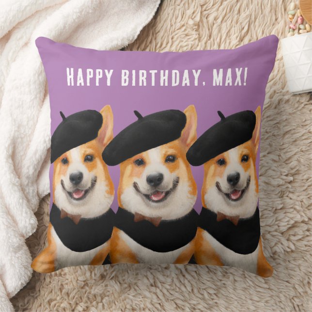 Cute Chic Corgi Dogs Wish You Happy Birthday Cushion (Blanket)