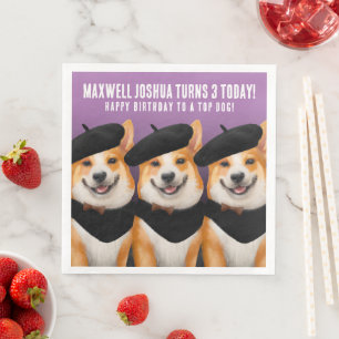 Cute Chic Corgi Dogs Wish You Happy Birthday Napkin