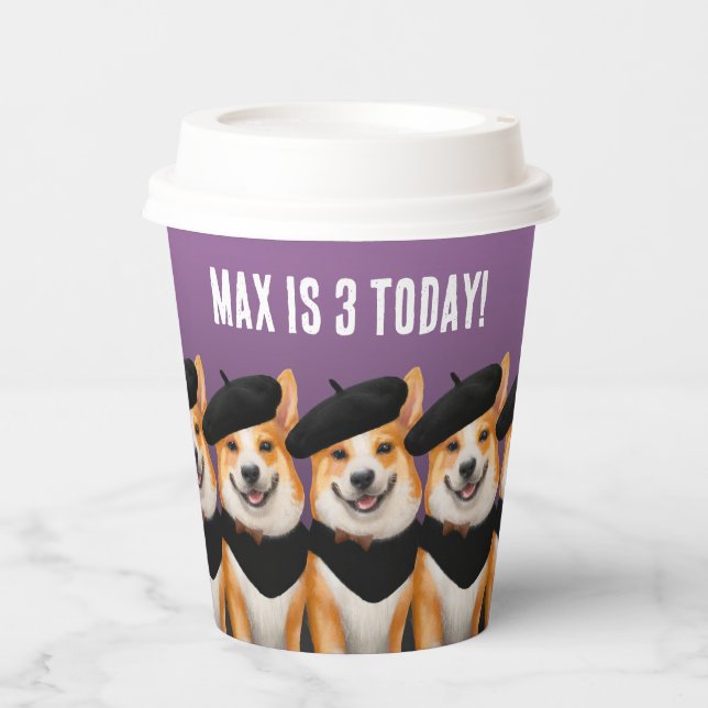 Cute Chic Corgi Dogs Wish You Happy Birthday Paper Cups (Front)