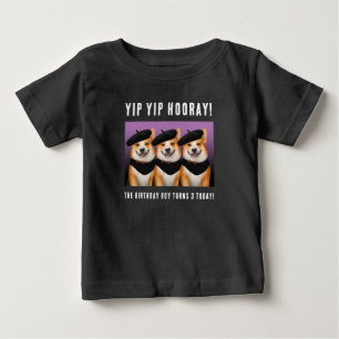 Cute Chic Corgi Dogs Yip Yip Hooray Happy Birthday Baby T-Shirt