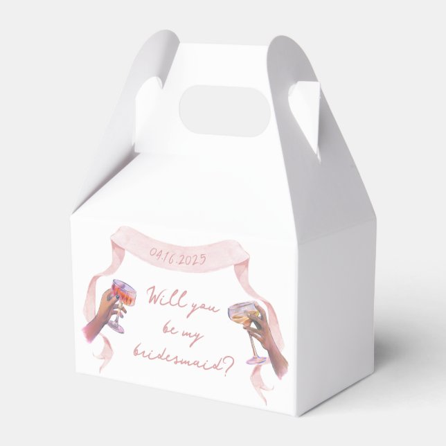 Cute Chic Custom Bridesmaid Proposal Pink Ribbon  Favour Box (Front Side)