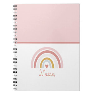 Cute Chic Custom Name Pink Rainbow Notebook