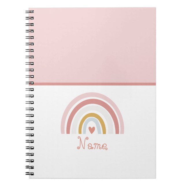 Cute Chic Custom Name Pink Rainbow Notebook (Front)
