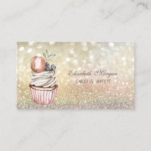 Cute Chic Elegant Bokeh Macaroon Cupcake Business Card