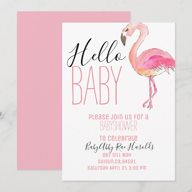 Cute chic flamingo girl baby shower invite (Front/Back)
