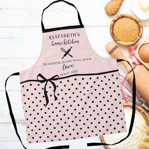Cute Chic Girly Blush Pink and Black Polka Dot Apron