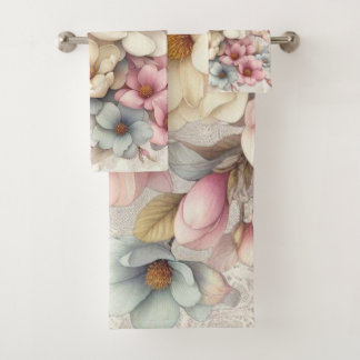 Cute chic girly floral and lace bath towel set