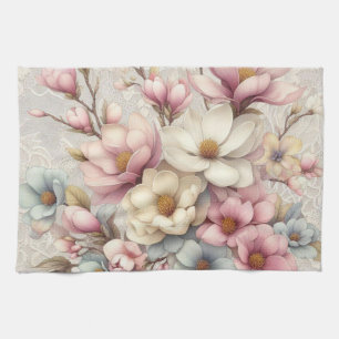 Cute chic girly floral and lace tea towel