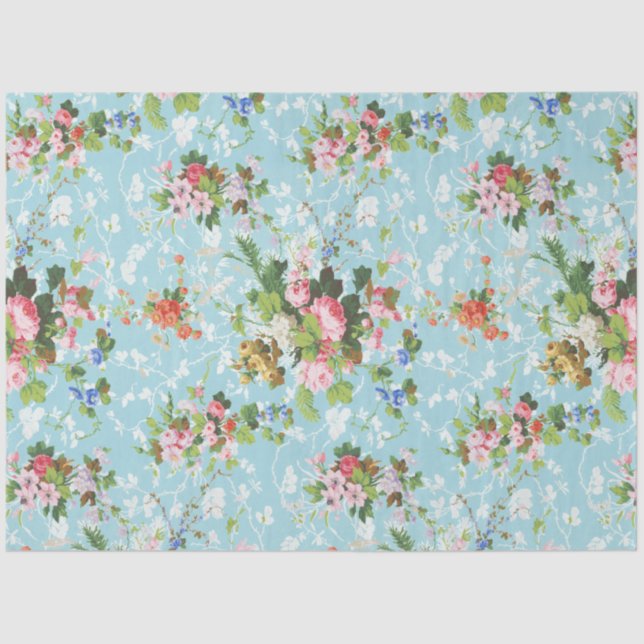 Cute Chic Girly Floral-Pastel Blue Background Tissue Paper (Front)