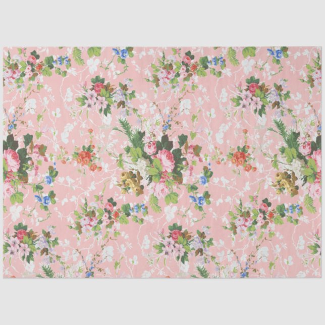 Cute Chic Girly Floral-Pink Background Tissue Paper (Front)