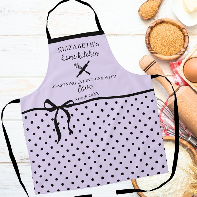 Cute Chic Girly Light Lilac and Black Polka Dot Apron (Creator Uploaded)