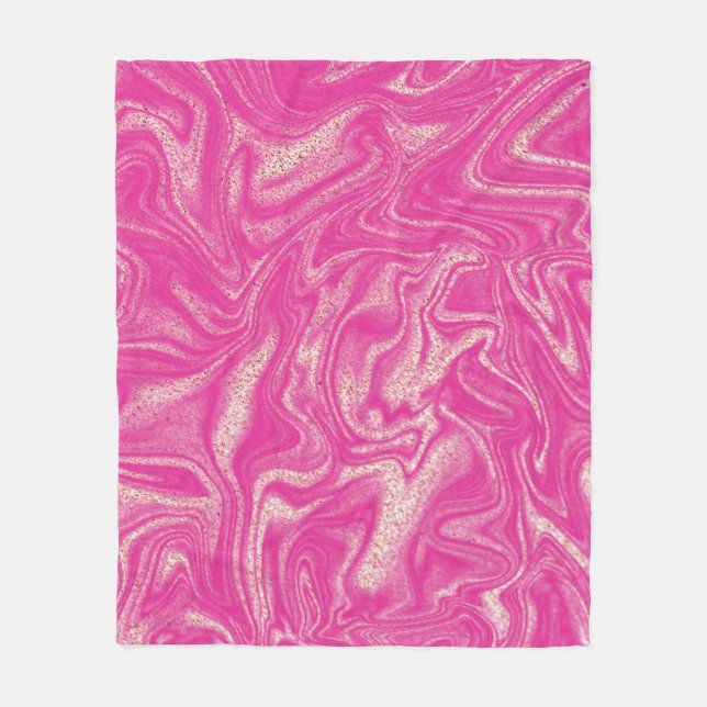 Cute Chic girly Pink gold Marble Fleece Blanket  (Front)