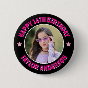 Cute Chic Happy Birthday Custom Photo Personalised 6 Cm Round Badge