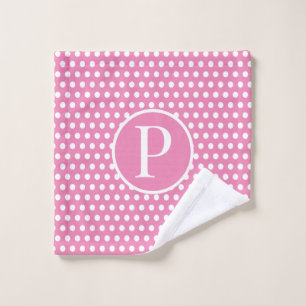 Cute Chic initial letter Polka Dots Pink and White Wash Cloth